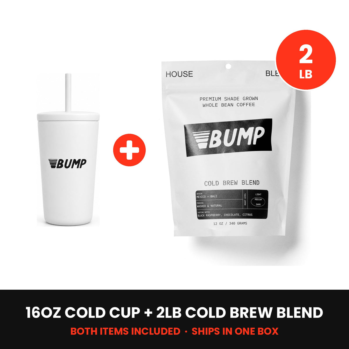 Cold Brew Kit: 16oz Cold Cup plus a 2lb bag of Cold Brew Blend, both included