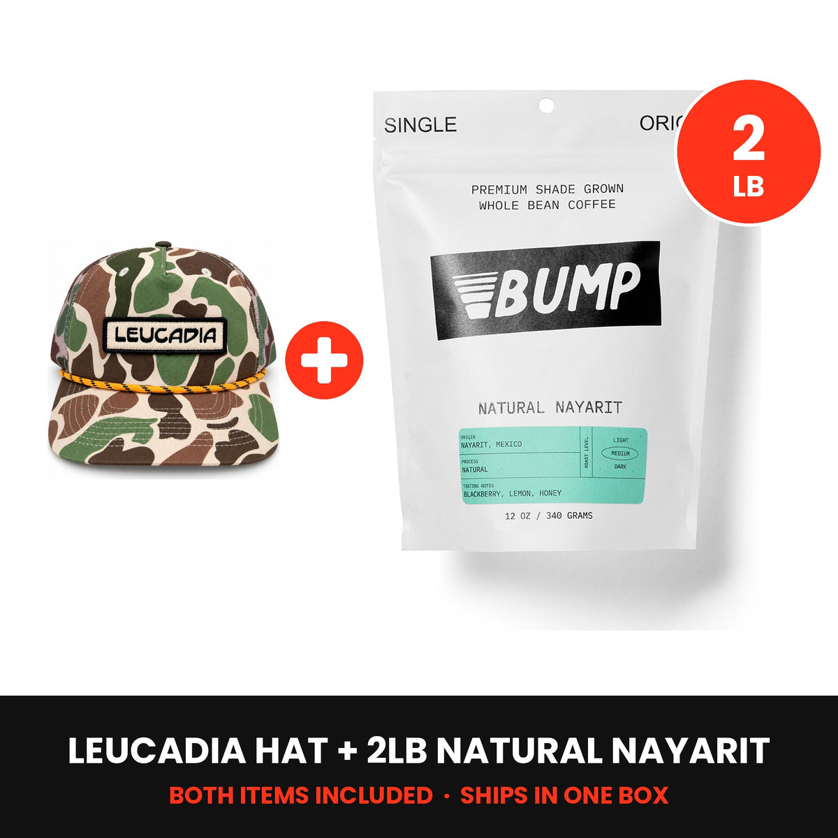 Leucadia Kit: Leucadia Camo hat plus a 2lb bag of Natural Nayarit, both included