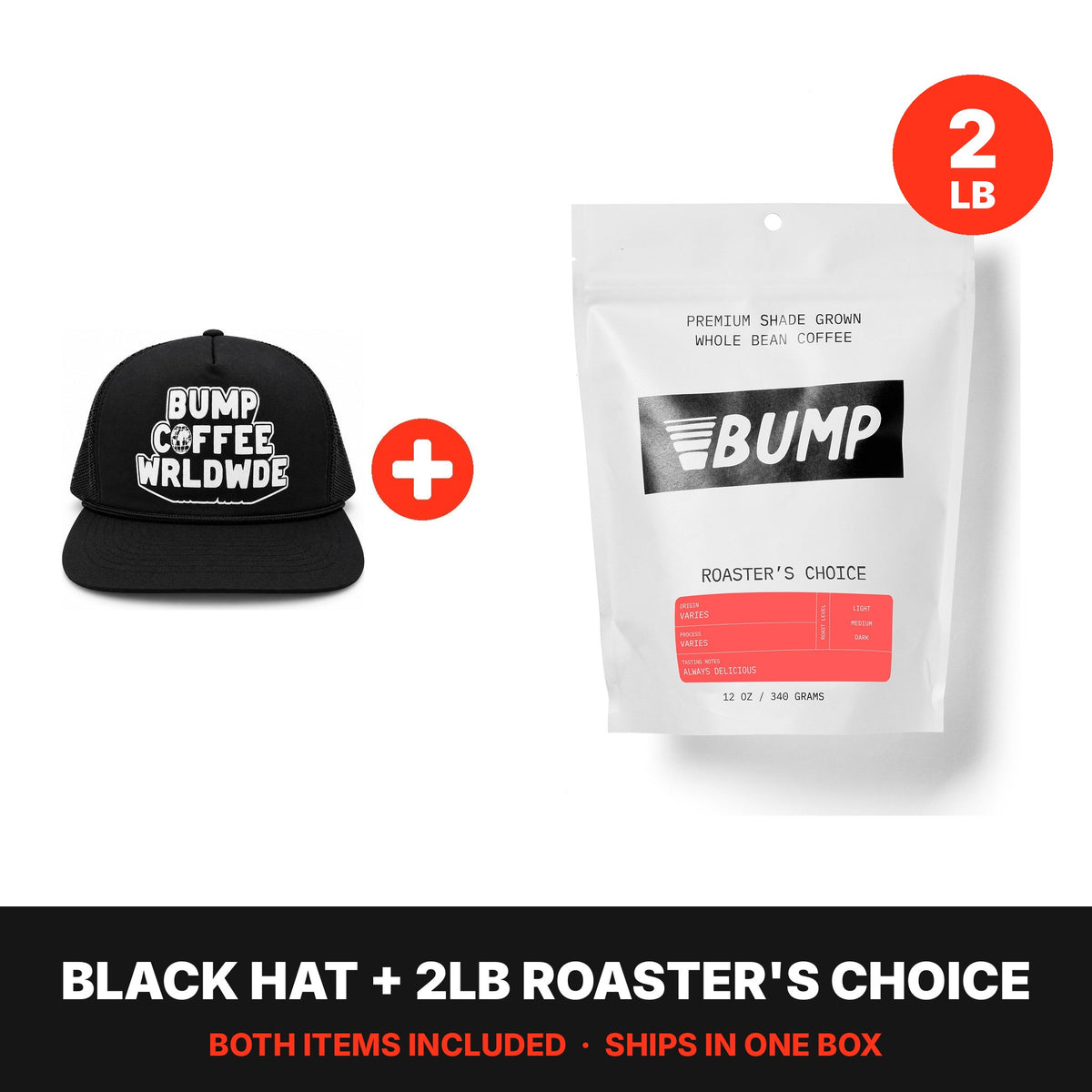 Worldwide Kit: black hat plus a 2lb bag of Roaster's Choice, both included